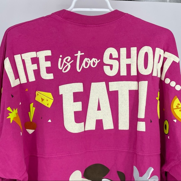 DISNEY PARKS NWT FOOD AND WINE 2020 SPIRIT JERSEY LIFE IS TOO SHORT… EAT PINK - Picture 5 of 10